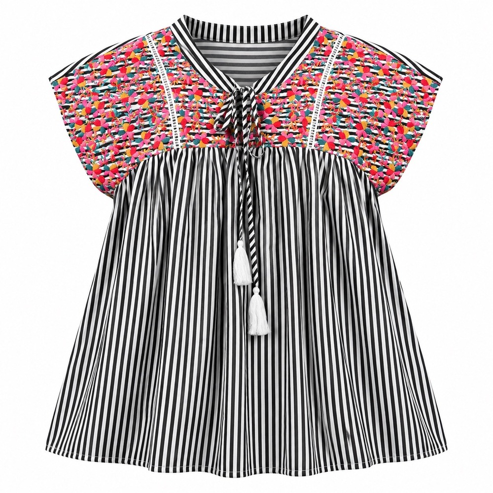 Savanna Jane Embroidered Striped Babydoll Top Small peasant blouse boho artsy